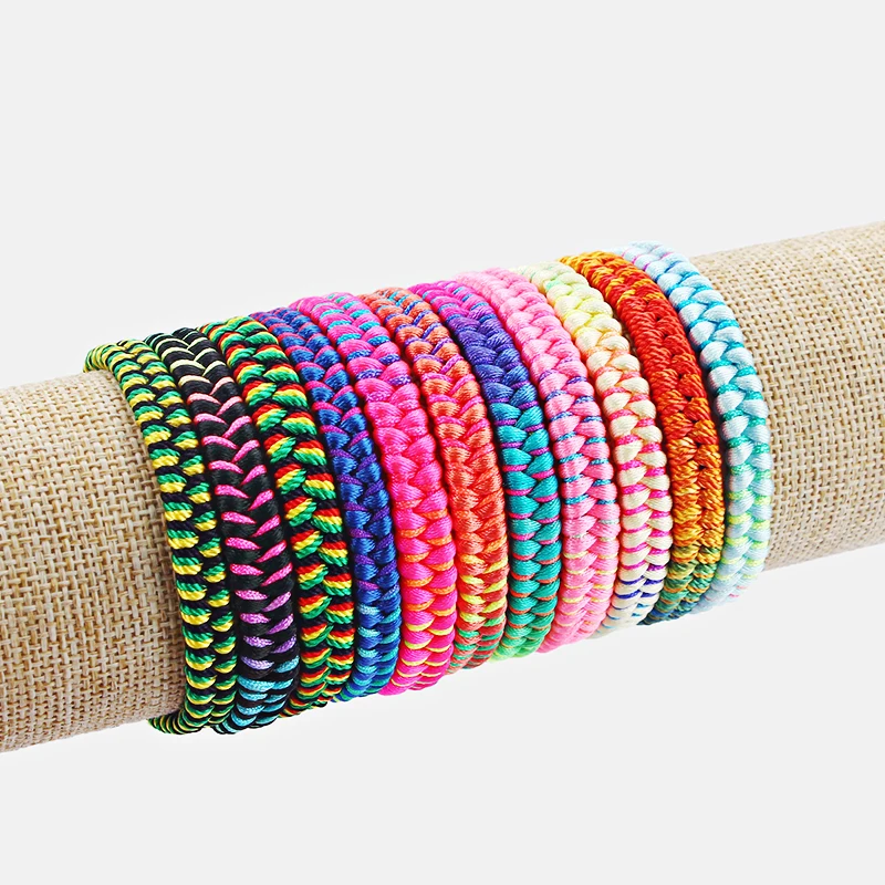 1pcs 12 Style Mixed Color Bohemia Wristband Handmade Cotton Silk Lucky Friendship Surfer Bracelet For Fashion Women&Men Jewelry