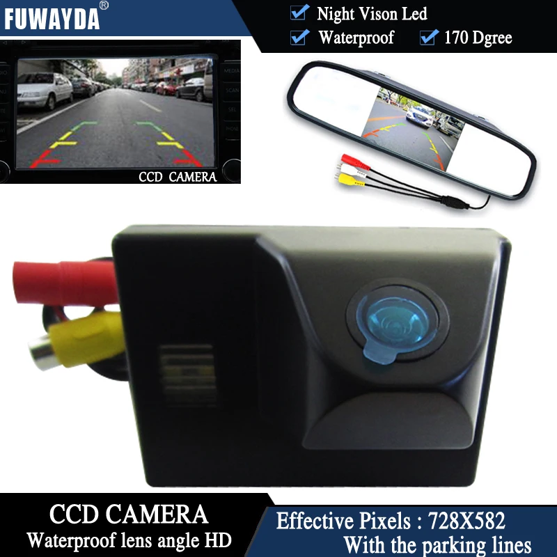 

FUWAYDA Color CCD Chip Car Rear View Camera for TOYOTA Land Cruiser LC 100 120 4500 4700 + 4.3 Inch rearview Mirror Monitor HD