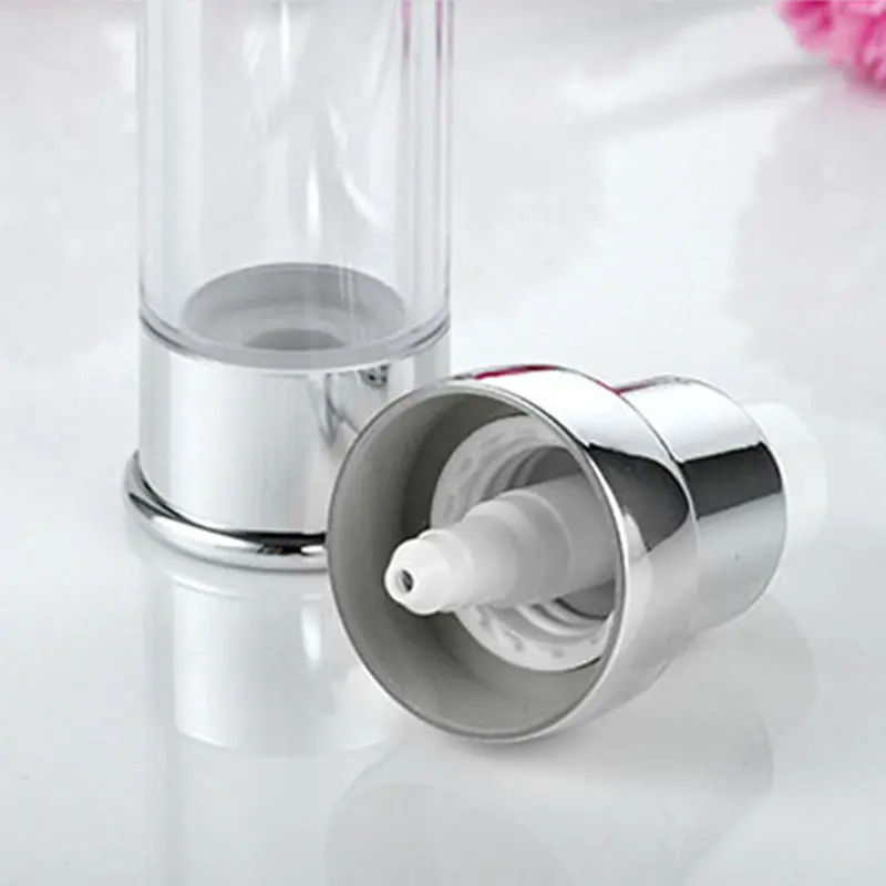 10pcs/Lot Hot 10ml 15ml 20ml 30ml Empty Airless Bottle Cosmetic UV Vacuum Flask Silver Pump Bottle Emulsion Bottle Essence Vials