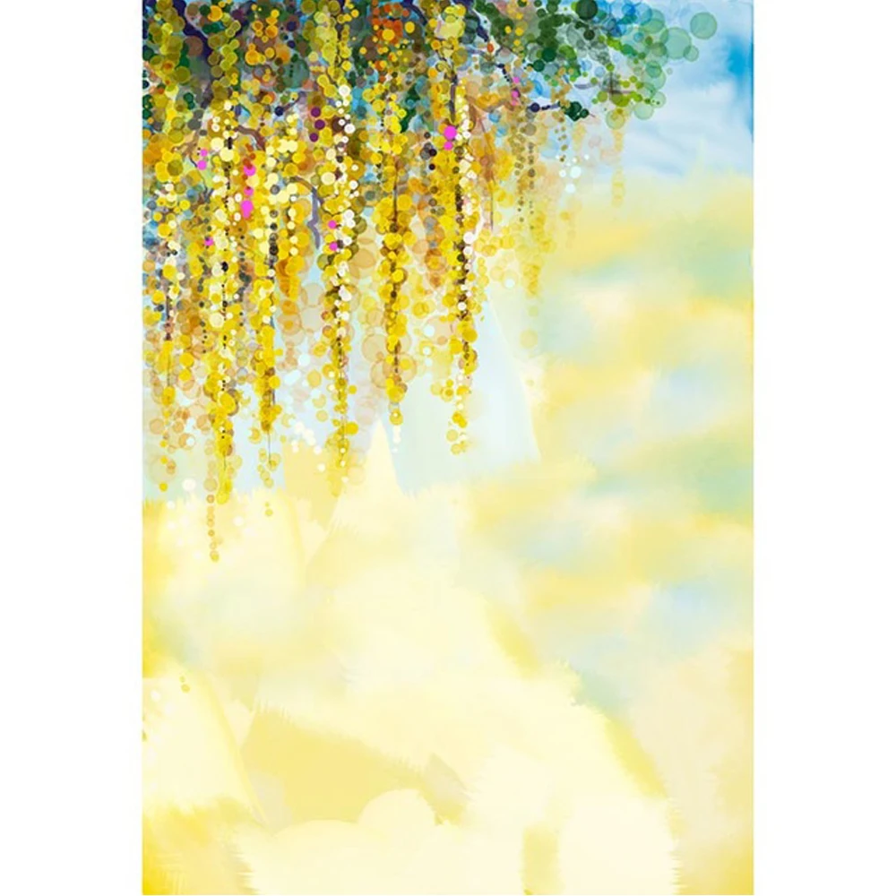 

Oil Painting Blue Yellow Flowers Newborn Photography Backdrops Vinyl Baby Shower Props Pastel Watercolor Photo Studio Background