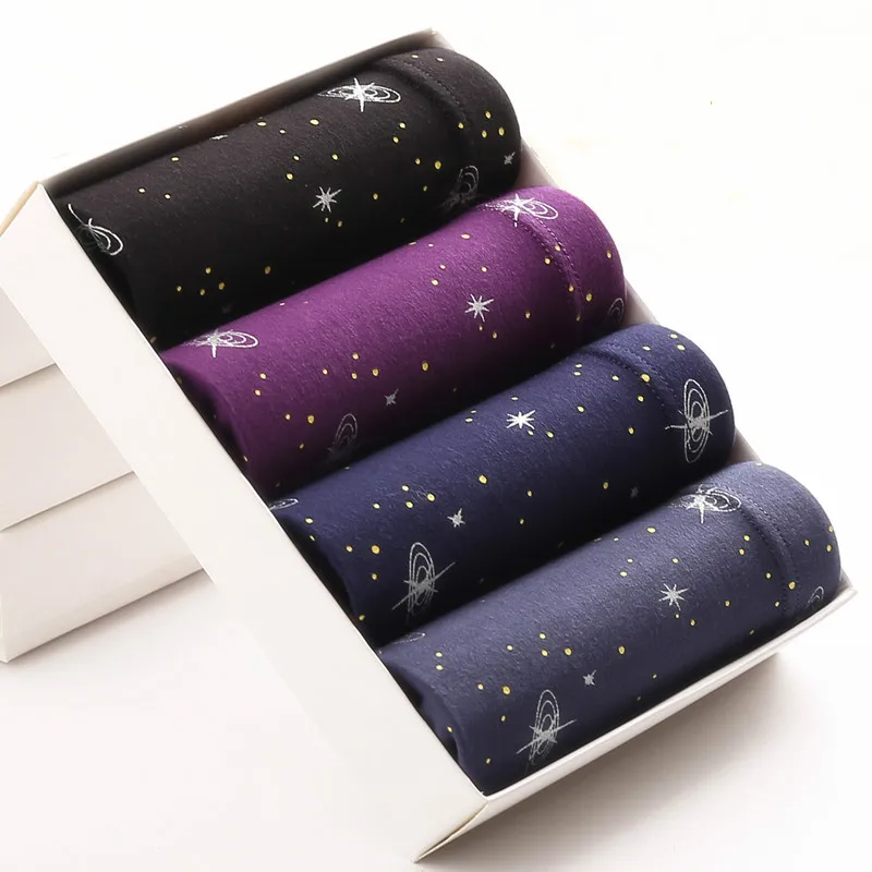 Men Cotton Shorts Boxer Male Underwear Sexy Boxers Youth Ice Silk Breathable Knickers Starry Sky Printing 4pcs Plus Size 6XL 7XL