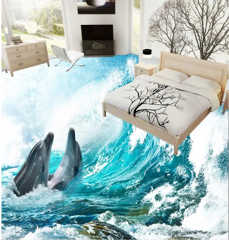 

Waterproof floor mural painting 3D ocean waves floor 3d floor wallpapers 3d floor murals Home Decoration