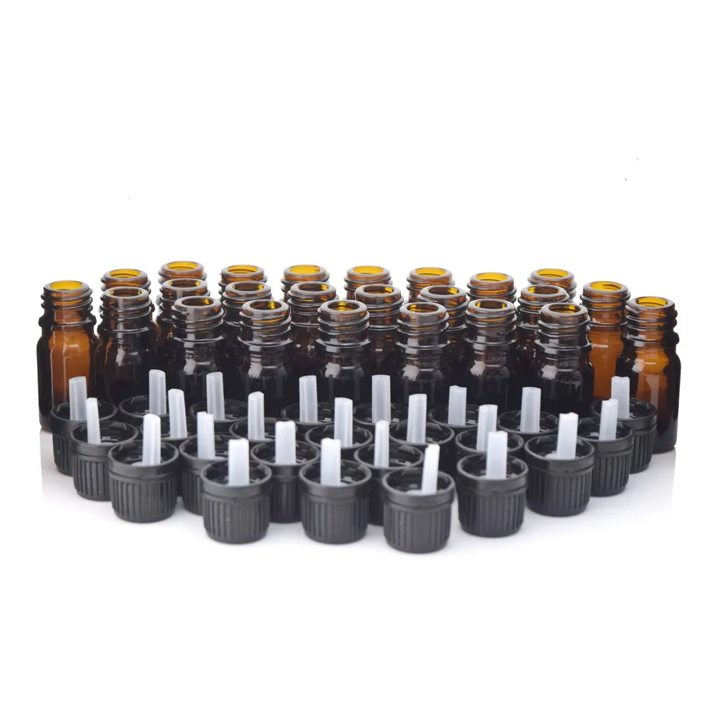 

24pcs 5ml Small Amber Glass Bottle Vials Containers With Euro Dropper Black Tamper Evident Cap for Essential Oils Aromatherapy