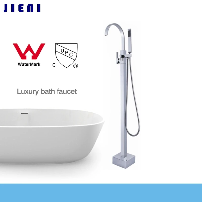 WELS and CUPC Bathroom Floor Standing Bath Tub Faucet Mixer Set & Hand Held Shower Chrome Solid Brass Wholesale