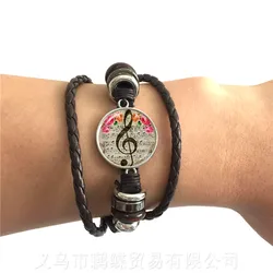 Piano Keyboard Glass Dome Bracelet Multi-layer Leather Bracelet Men Women Fashion Handmade Jewelry Music Teacher Lover's Gift