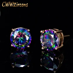 CWWZircons Unisex Fashion Brand Jewelry Classic 8mm Round Mystical Crystal Cubic Zirconia Stud Earrings for Women and Men CZ216