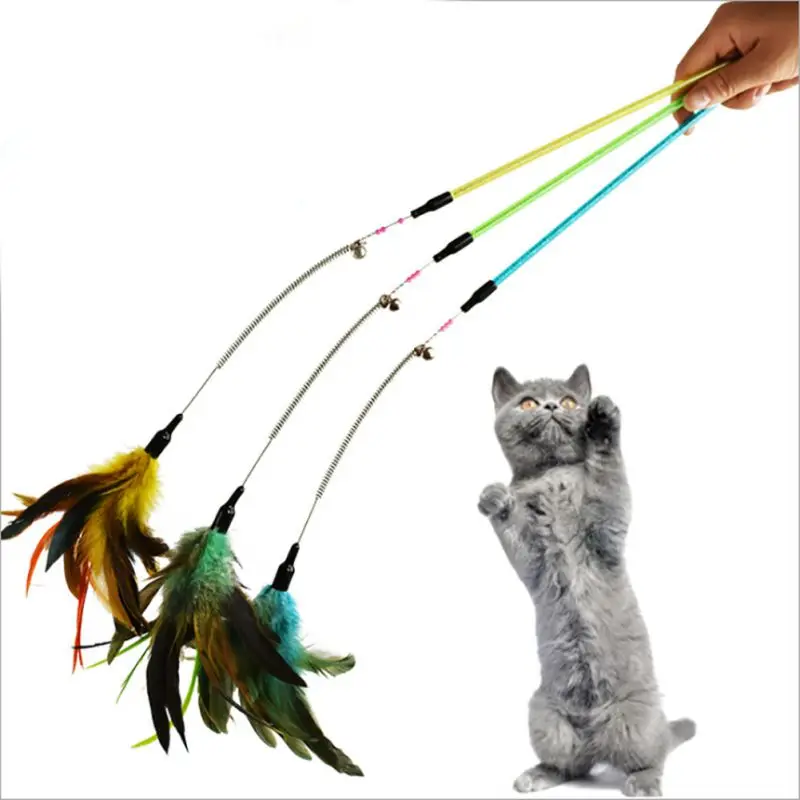 

Funny Spiral Pet Cat Toys Colorful Feather Teaser Toys for Pets Cats Kitten with Bells Teasing Stick Pet Products Cat Wand Toy