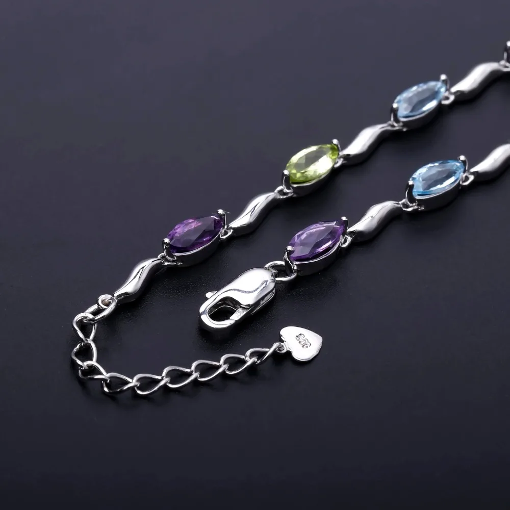 GEM\'S BALLET Sky Blue Topaz Peridot Amethyst Mix Gemstone Bracelets&bangles Pure 925 Sterling Silver Fashion Jewelry For Women