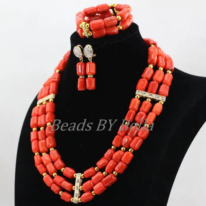 Splendid Women Fashion Nigerian African Wedding Coral Beads Jewelry Set Traditional Bridal Necklace Set Free Shipping ABL217