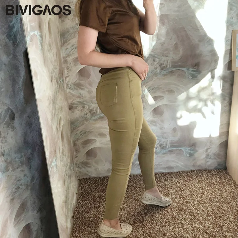 BIVIGAOS Fashion Women\'s Woven Stretch Pencil Pants Multi-Color Pocket Leggings Pants Korean Slim Skinny Thin Trousers For Women