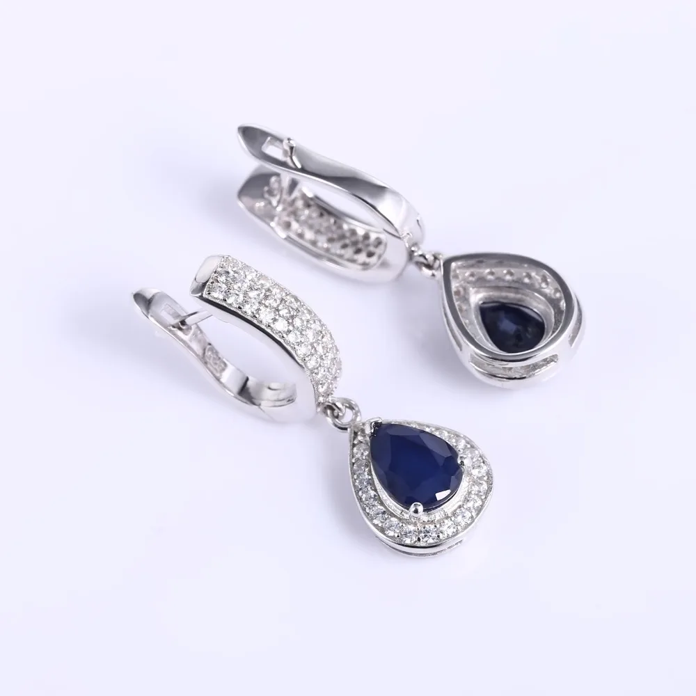 GEM\'S BALLET 1.29ct Natural Sapphire Gemstone Drop Earrings Solid 925 Sterling Silver Fine Jewelry For Women Wedding