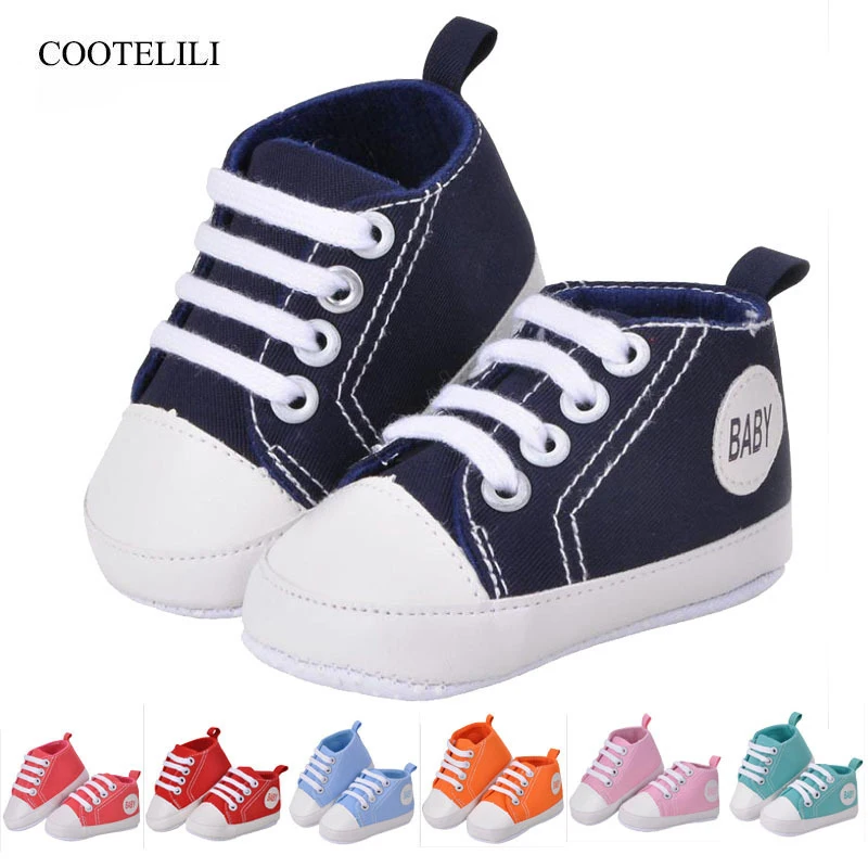 COOTELILI Canvas Sports Sneakers Newborn Baby Boys Girls First Walkers Shoes Infant Toddler Soft Sole Anti-slip Baby Shoes