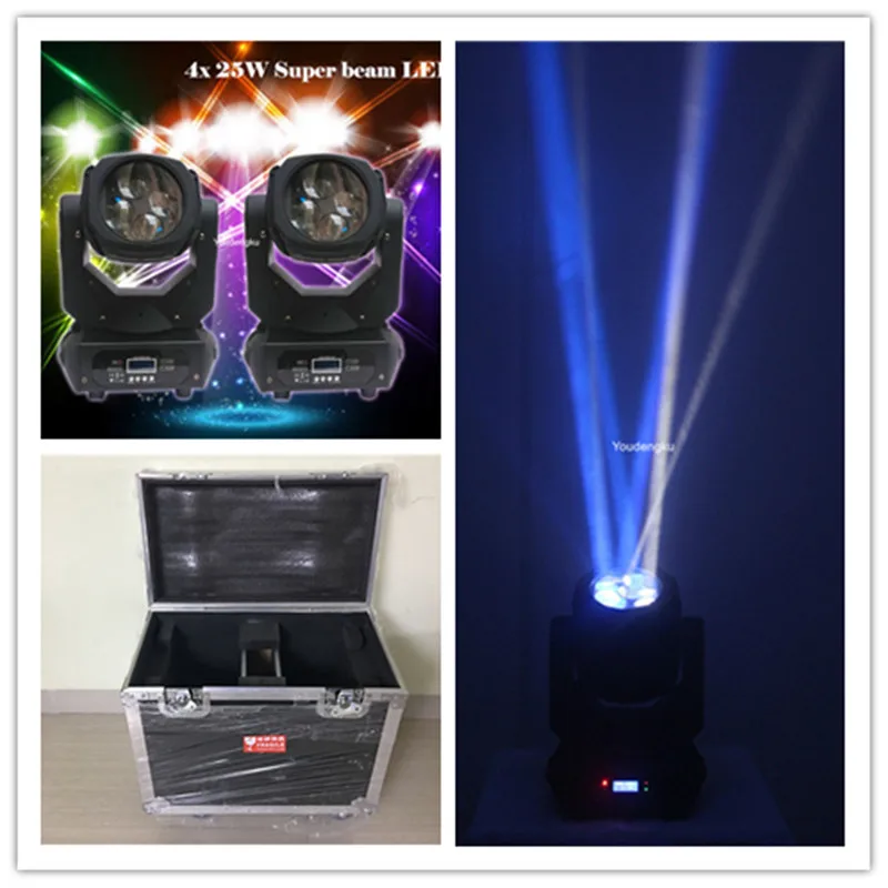 

2pcs moving head avec flight case disco club lyre led moving head light 4x25W 4-in-1 RGBW beam moving head led light