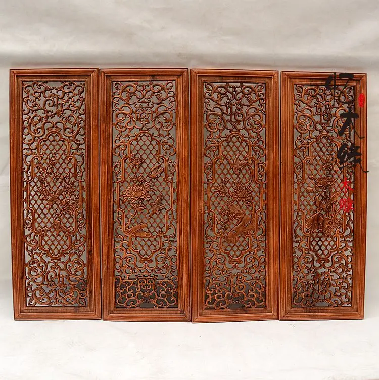 

Dongyang woodcarving entrance partition, Feng Shui pendant, camphor wood screen, four sets of solid wood four seasons vertical s