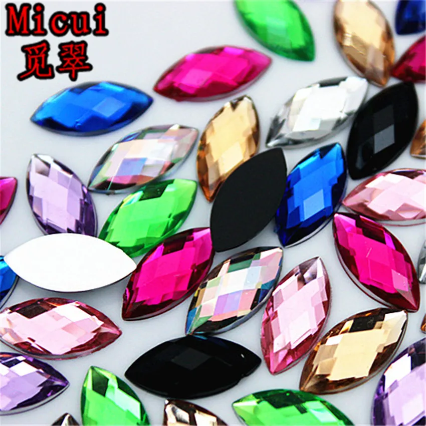 Micui 200pcs 7*15mm Horse Eye Mix color Acrylic Rhinestones Crystals Flatback Strass Crystal Stone For Clothes Dress Craft ZZ686