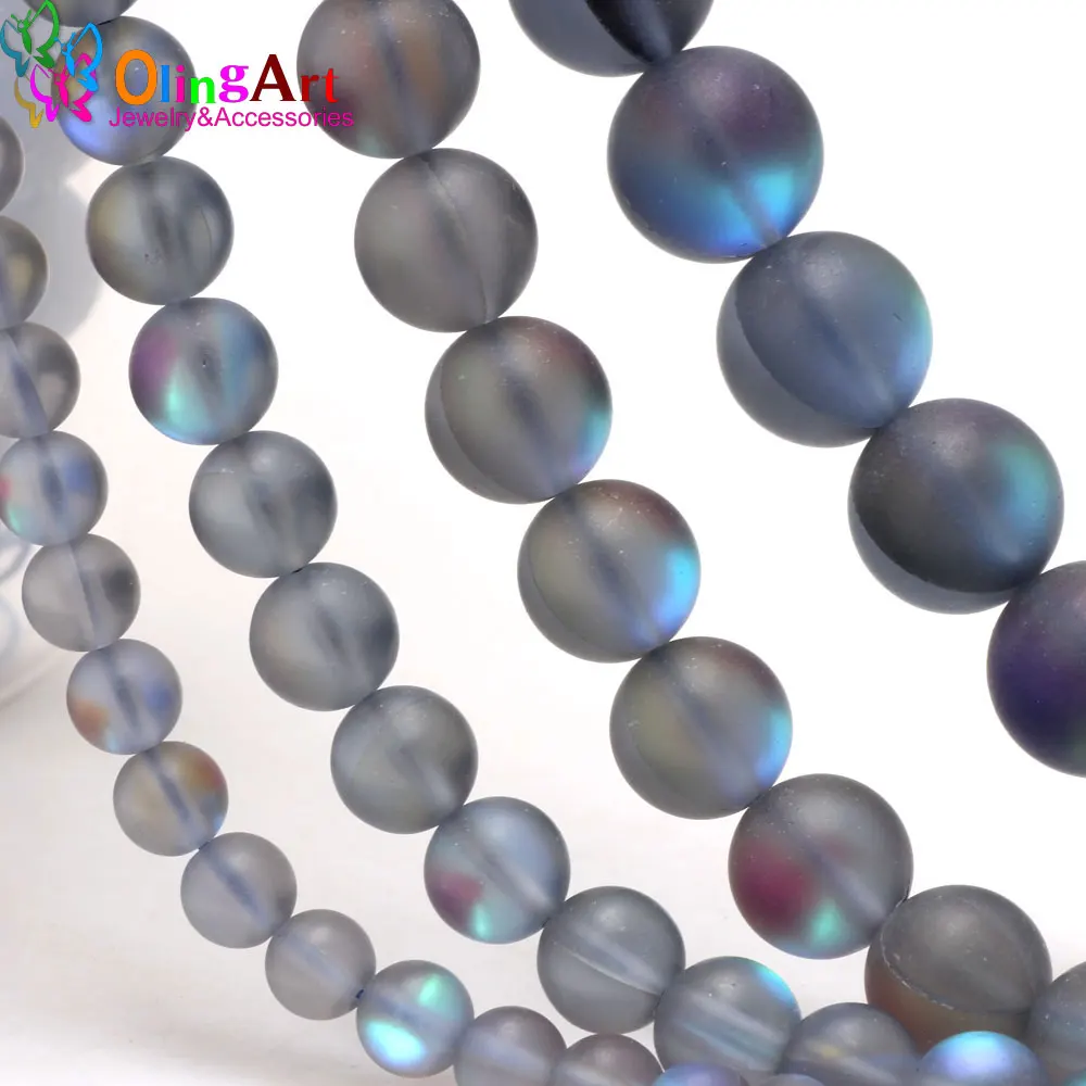 Olingart 6mm/8mm/10mm/12mm Matte gray Rainbow Bead Moonstone Loose Spacer Beads DIY Necklace/bracelet/earrings Jewelry Making