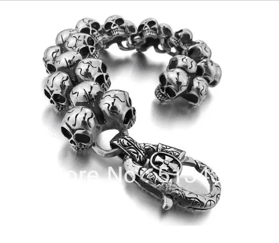 130g Guarantee Huge Heavy casting Stainless Steel Men's jewelry retro punk biker skull chain bracelet