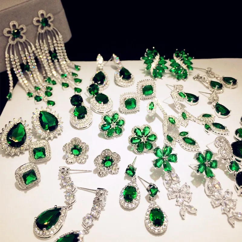 Drop Earrings For Women S925 Sterling Vintage Luxury Artificial Emerald Gemstone Temperament Cubic Zirconia Eardrop Fine Jewelry