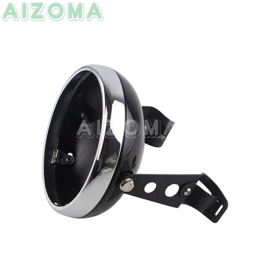 Motorcycle Adjustable 7'' Headlight Headlamp Mounting Housing Cover Bracket for Harley Yamaha Universal Steel Bucket w/ Clamp