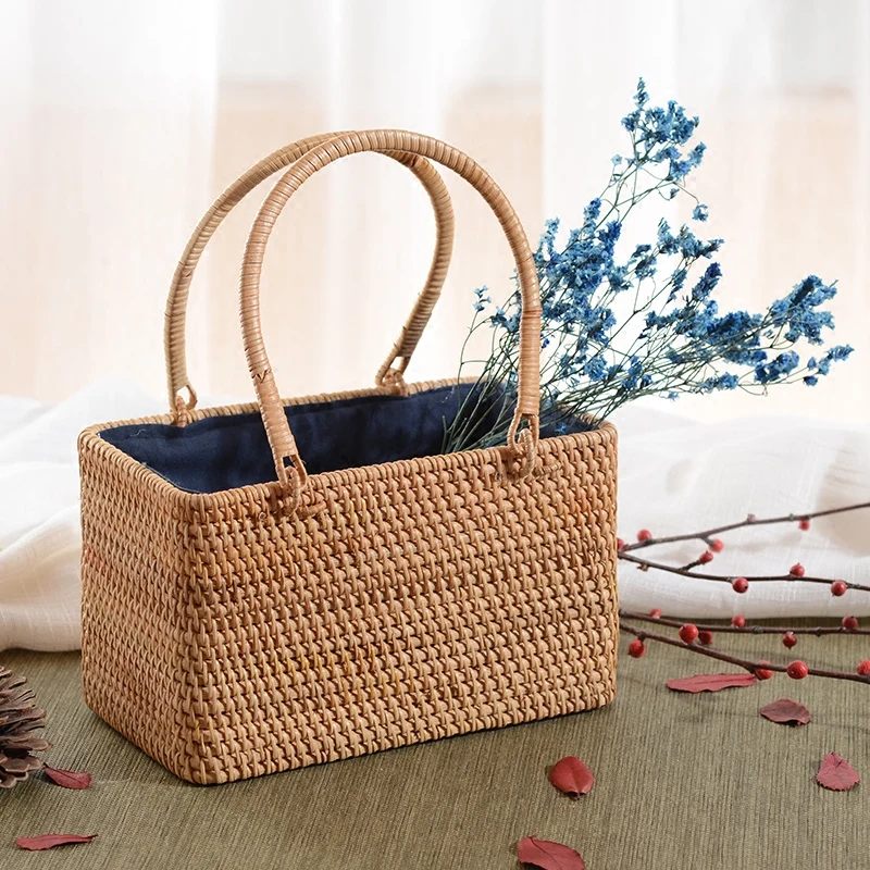 

Vietnam Rattan Storage Basket Handmade Rattan Woven Tea Storage Basket Desktop Storage Basket Hand