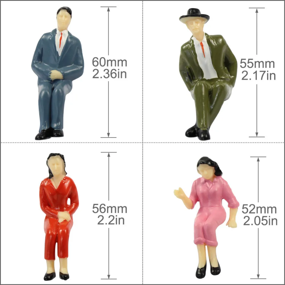 Evemodel P2526 50pcs Model Trains G scale All Seated Figures 1:25 Painted Colorful People Figures 4 Different Poses