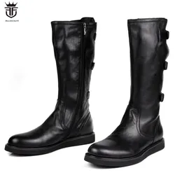 FR.LANCELOT 2020 mens Boots real leather boot zip up Men Short Boots thick heel ankle buckle booties flat heel men's booties