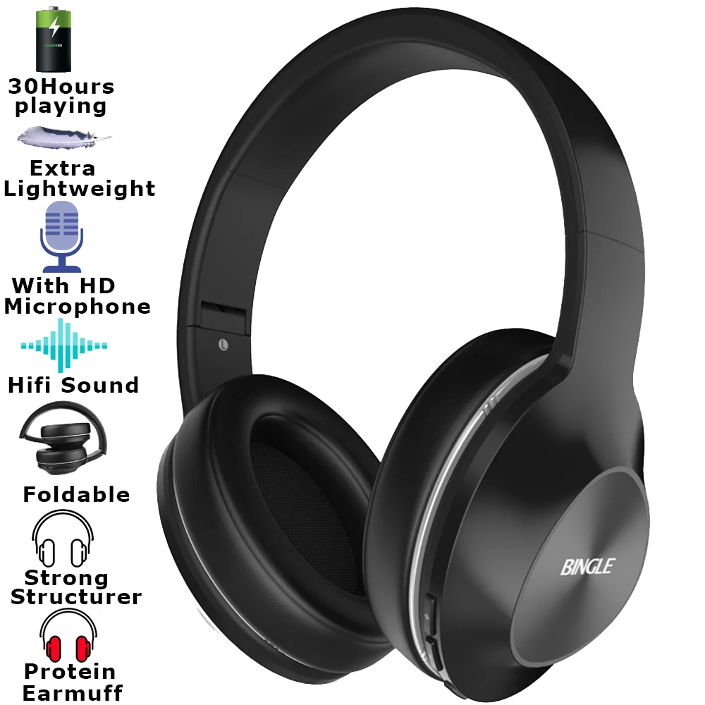 Bingle Q5 Light weight Hifi Sound Over Ear Noise Canceling Bluetooth Headphone Wired And Wireless Audifonos Auriculares With Mic