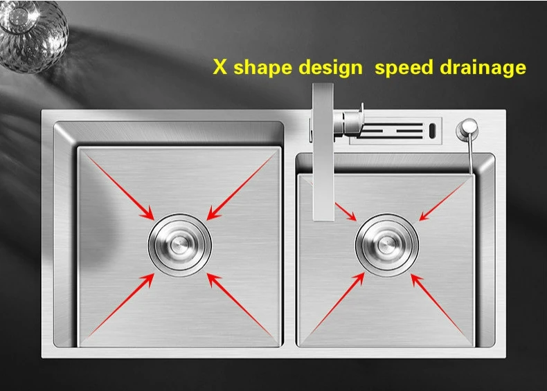 Free shipping Apartment multifunction kitchen manual sink double groove 304 stainless steel do the dishes hot sell 78x43 CM