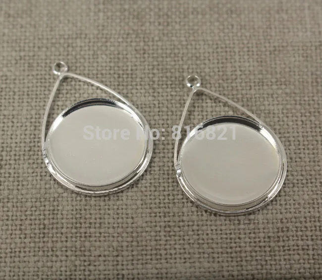 

50pcs Blank Bezel Cabochon Pendant Bases 20mm Round Bezel w/ a loop Teardrop Wire DIY Dangle Earrings Supplies Findings Silver