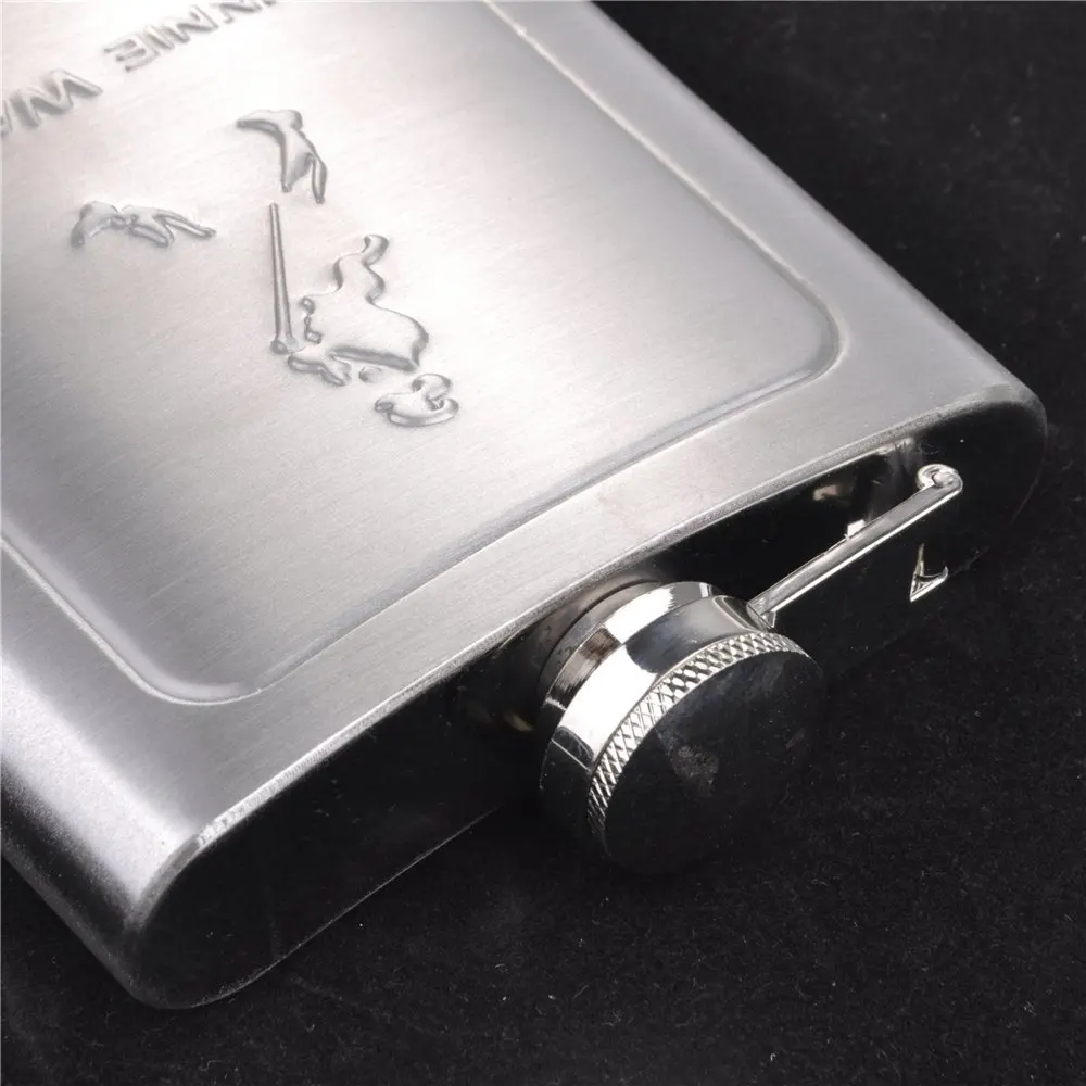 7oz Pocket Whisky Embossing Imprint liquor Flagon Chrome Polished 304 Stainless Steel Glossy Face Alcohol Vodka Jip Flask