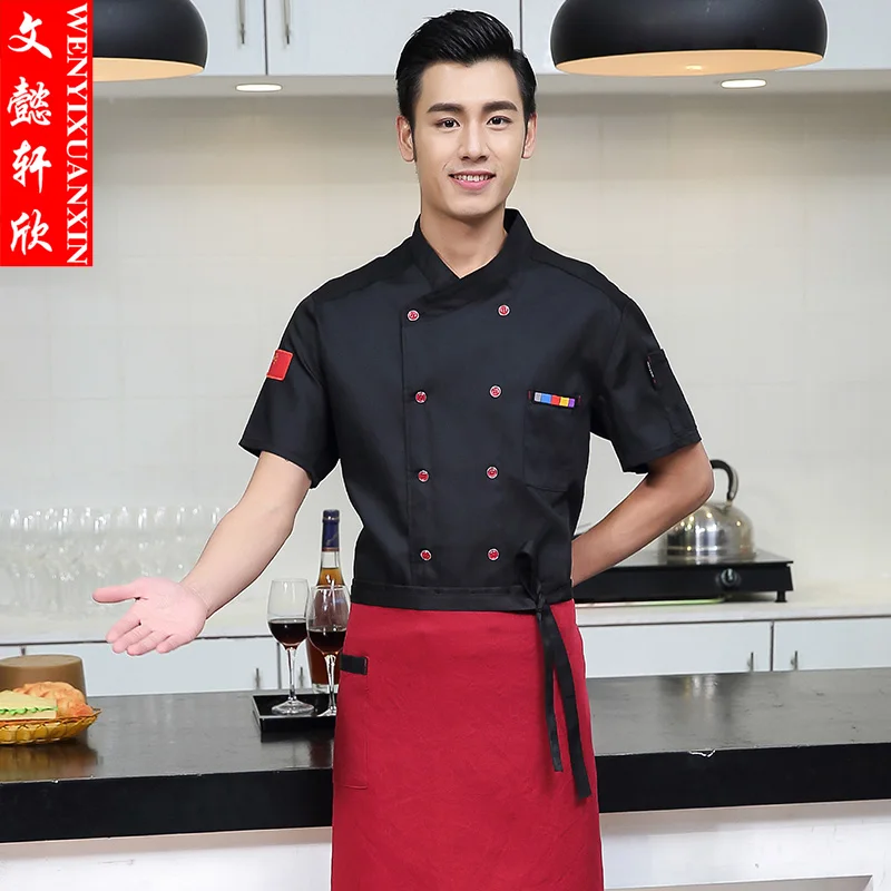 

High Quality Chef Uniform Short Sleeve Adult Kitchen Work Clothing Kitchen Cook Jacket Chef Master White Coat Uniforms B-6413