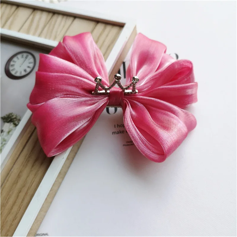 Boutique ins 12pcs Fashion Glitter Tiaras Bow Hairpins Solid Glossy Ribbon Bowknot Hair Clips Princess Headwear Hair Accessories