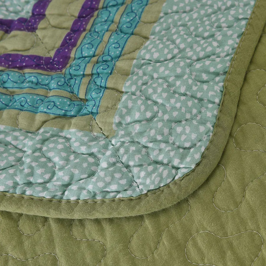 CHAUSUB Patchwork Quilt Bedspread Set 3PCS King Queen Size Pastoral Cotton Quilted Blanket with 2 Pillowcase Summer Coverlet 4