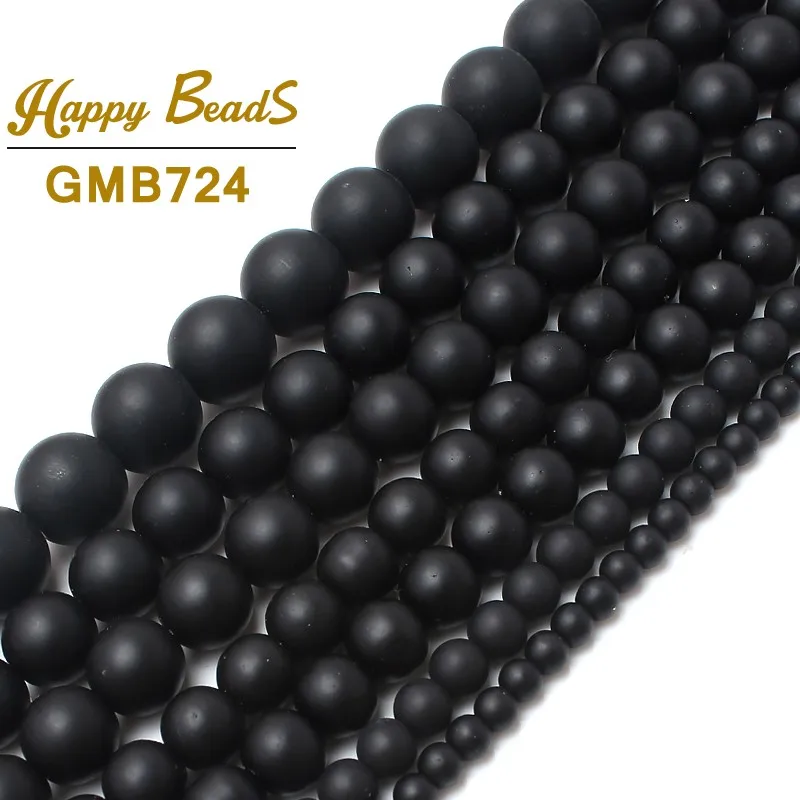 Natural Matte black Agates Onyx Stone Beads Round Loose Spacer Beads For Jewelry Making 15\