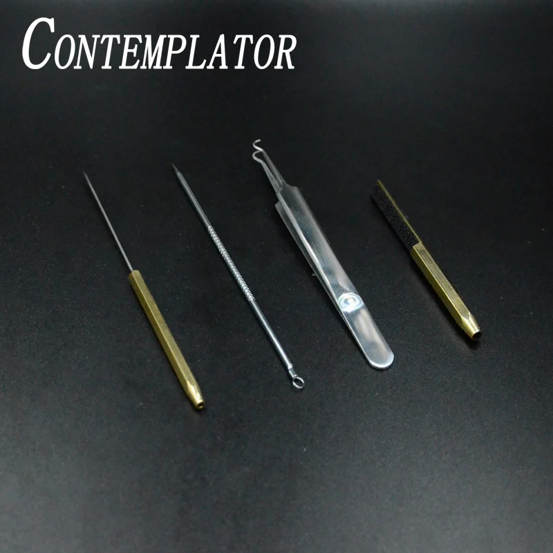 CONTEMPLATOR 4 szt. Narzędzia do wiązania much dubbing combo bodkin/igła/haczyk pęseta/płaskie dubbing teaser hackle pióro/zestawy włókien garnitur
