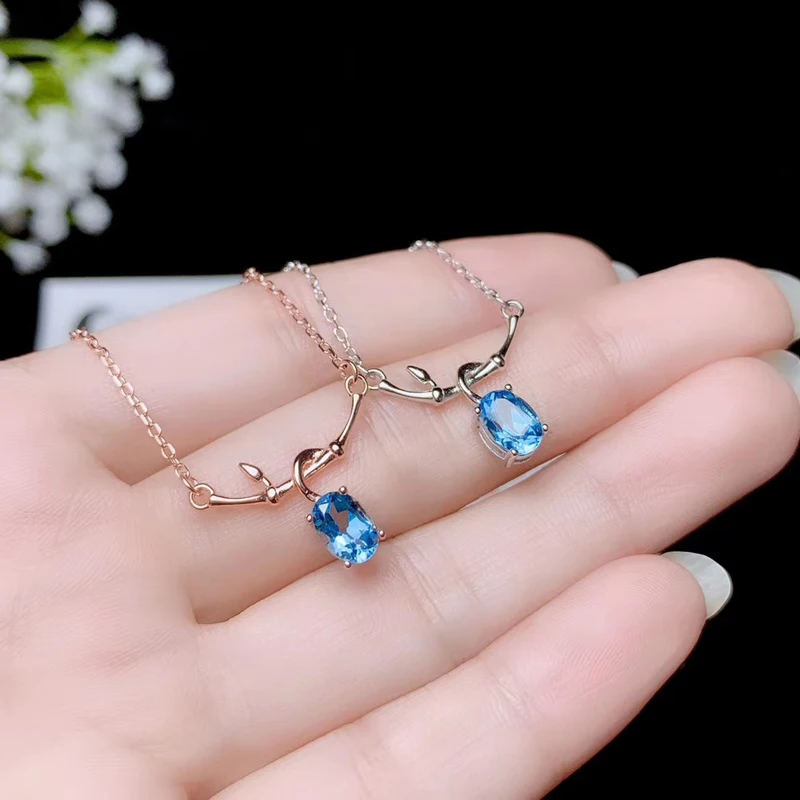 CoLife Jewelry 100% Natural Topaz Necklace 5mm*7mm VVS Light Blue Topaz Necklace Pendant 925 Silver Topaz Jewelry