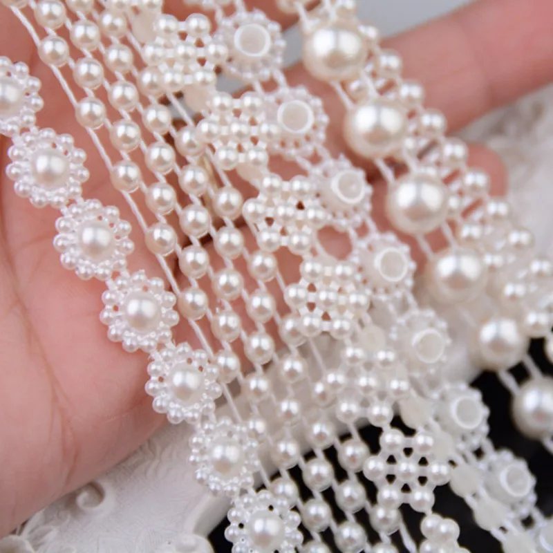 ABS Imitação Pérola Beads Cadeia Trim costura, multi tamanhos, marfim, cor branca, decoração do partido do casamento, DIY