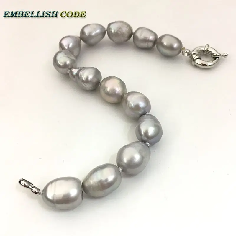 gray grey color bracelet pearl bangle semi baroque tear drop irregular shape natural Cultured freshwater pearls for women