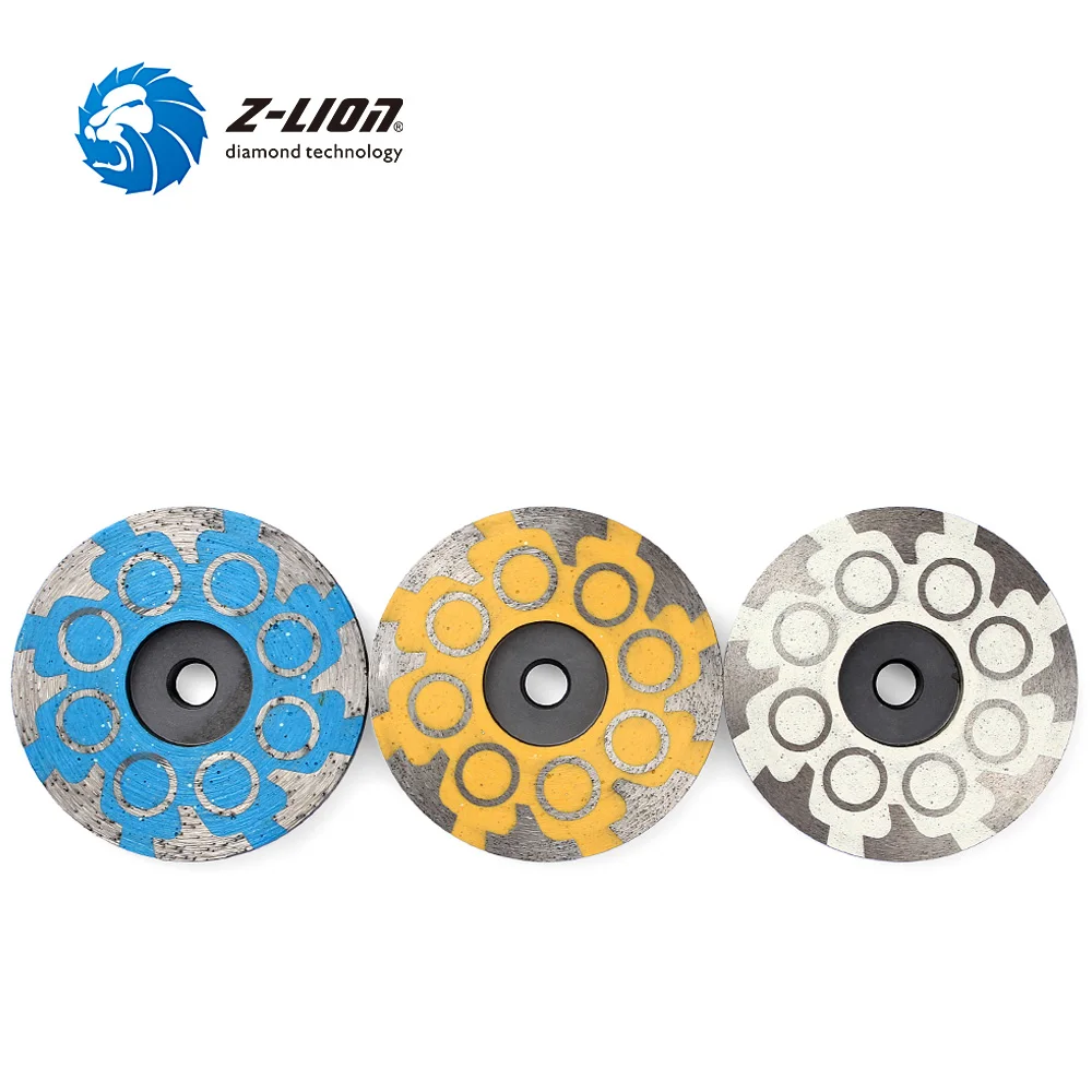 Z-LION 3pcs Diamond Grinding Disc Cup Wheel M14 Thread 4 Inch Resin Filled Metal Bond Sanding Disc Lower Noise with Great Finish