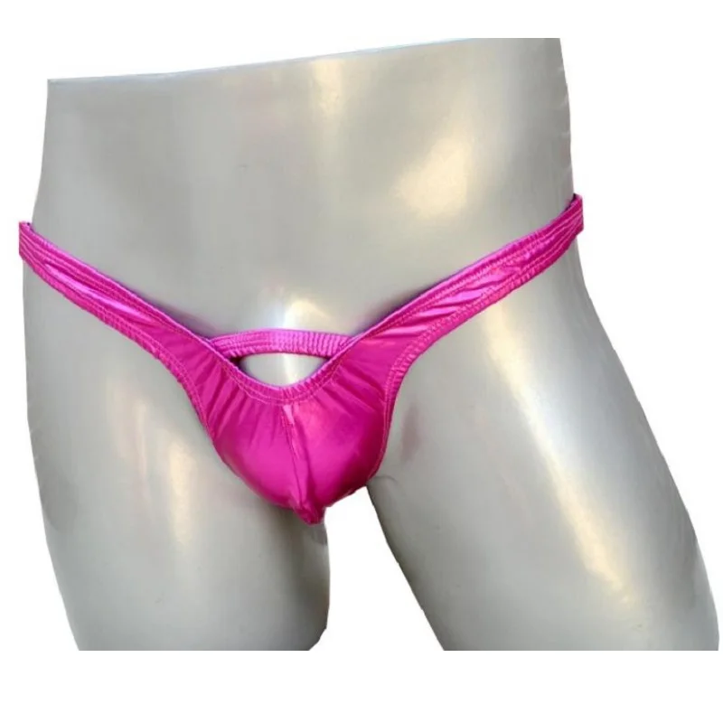 Sexy faux leather male panties three-dimensional cut bulges mens PU pant briefs thongs