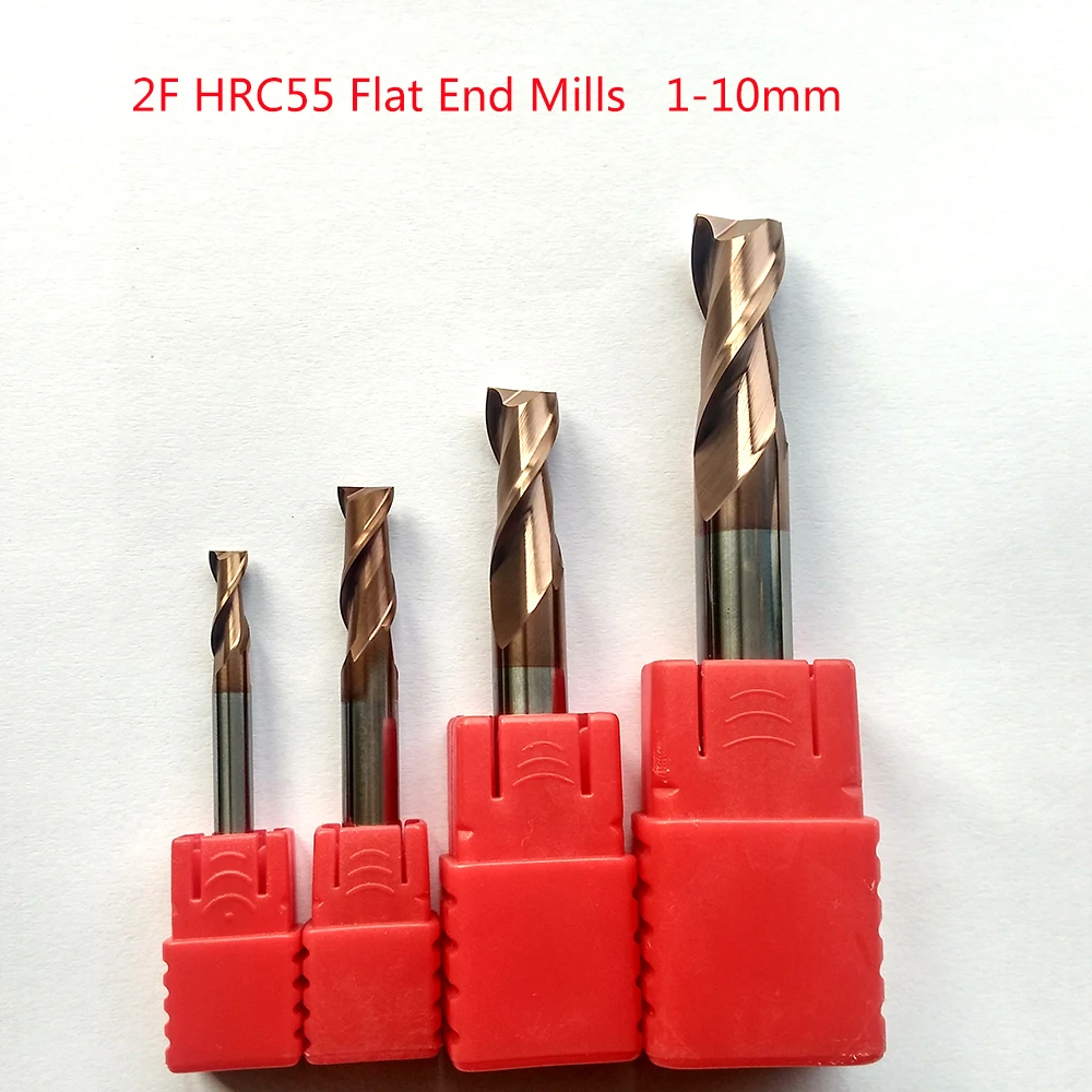 Jerray 1mm,2mm,3,,,4mm,5mm,6mm,8mm,10mm 2 flute HRC55 Tungsten Carbide Flat  End Mill CNC Milling Router Bits