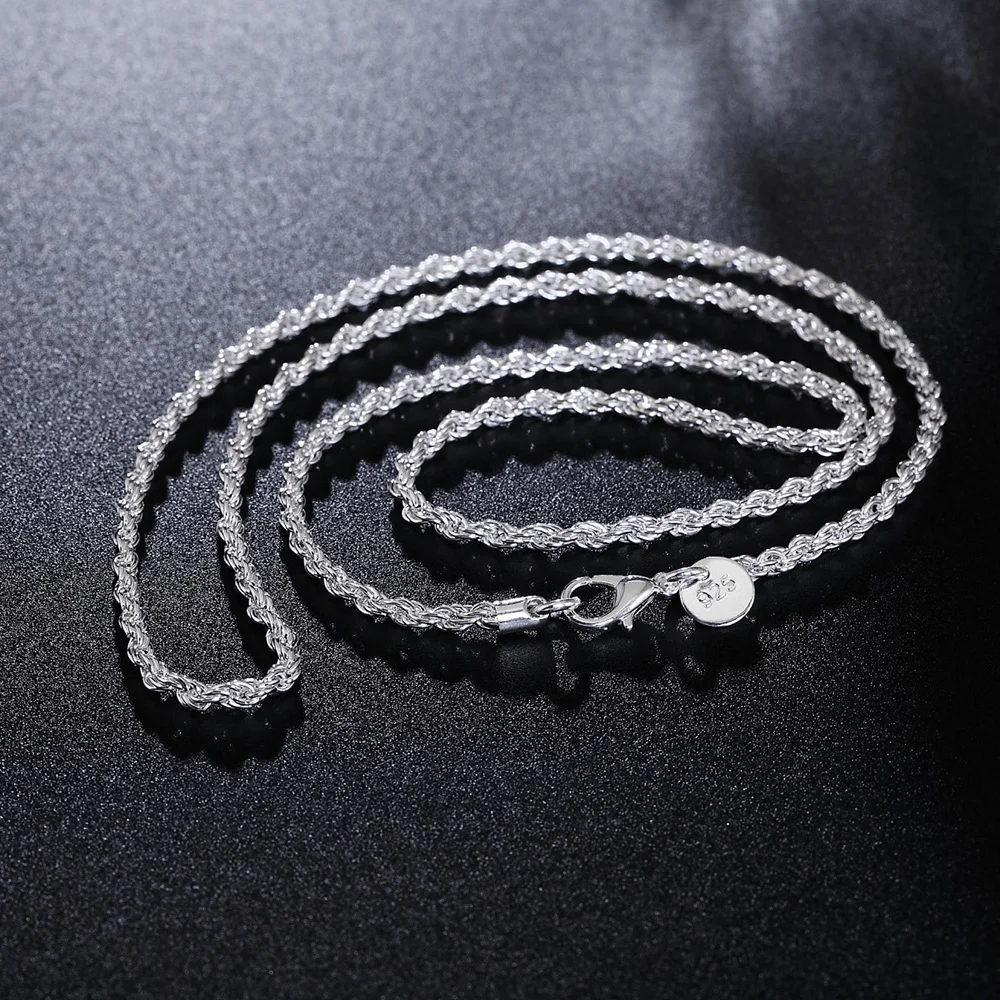 16-24INCHES For women men Beautiful fashion Elegant silver color charm CUTE Rope chain retro pretty Girl Necklace jewelry LN012