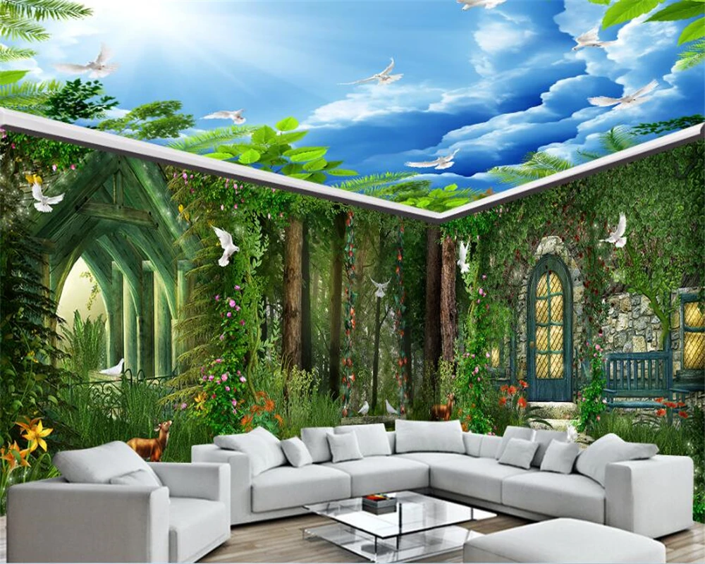 beibehang Classic decorative painting papel de parede 3d wallpaper Forest Dream House Swing Flower Vine housework background