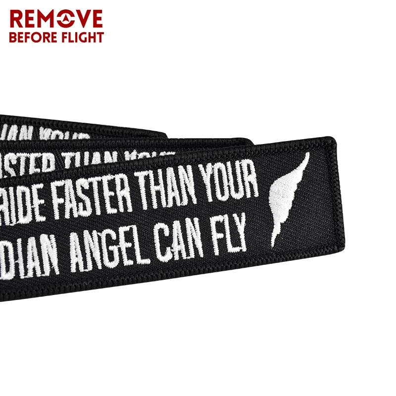 Never Drive Faster Than Your Guardian Angel Can Fly Key Chain Bijoux Keychain for Motorcycles Embroidery Key Chian 3 PCS/LOT