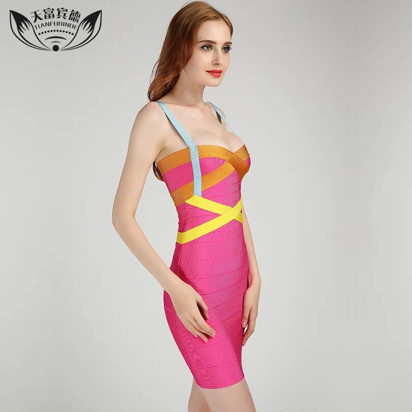 Classical Mixed Color Harness Stripe Bandage Dress Sexy Miniskirt Of Cultivate One's Morality