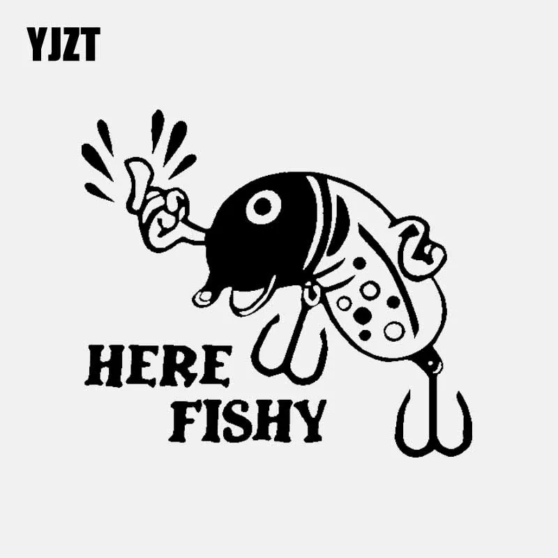 YJZT 16,2 см * 14,4 см здесь рыбья приманка средний палец забавная виниловая наклейка автомобильная наклейка окно грузовика черный/серебряный цвет