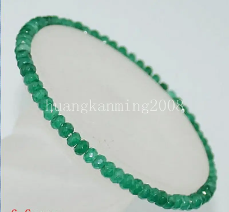 AAA Natural 2x4mm Faceted Green Emerald Gem Beads Stretchy Bracelet 6\