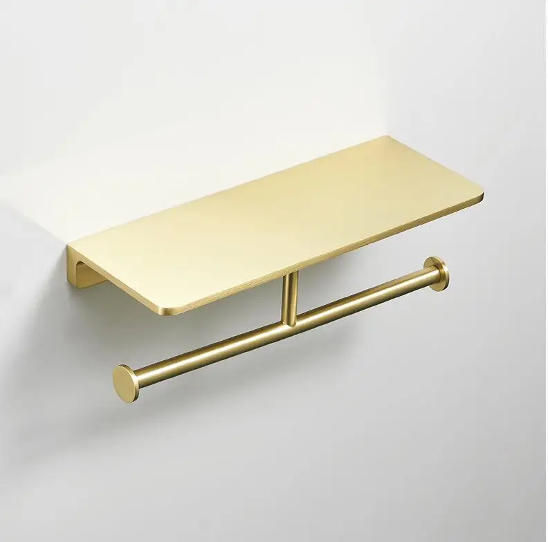 Imagem -05 - Suporte do Papel Higiénico Suporte de Rolo Titular Tecido Latão Escova de Ouro Acessórios do Banheiro Suporte do Telefone Novo