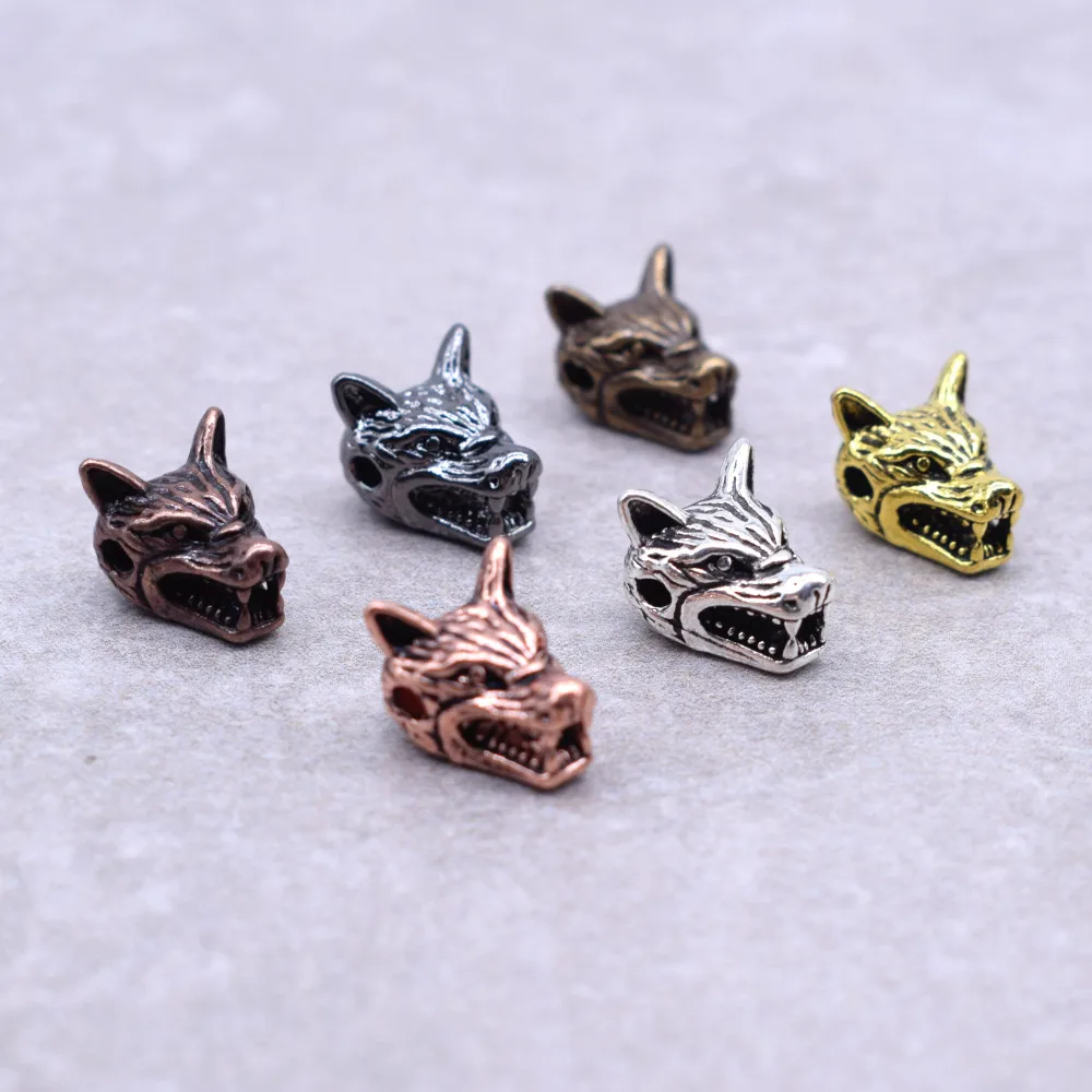 Wholesale 10 pcs/lot New Arrival Animal Style Bracelet Accessories Wolf Head Beads for Jewelry Making DIY Components