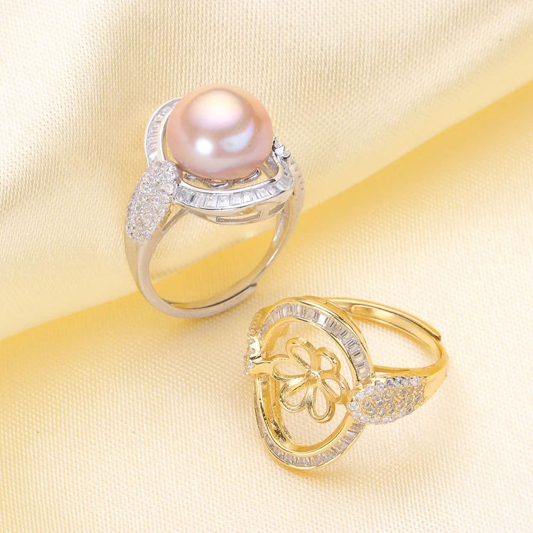 

Luxury Pearl Rings Settings S925 Sterling Silver Rings Holder Women DIY Pearl Jewelry Accessory 2Pieces/Lot